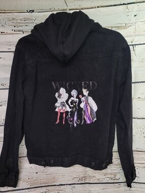 Urban Heritage black hooded denim jacket + custom villain graphic